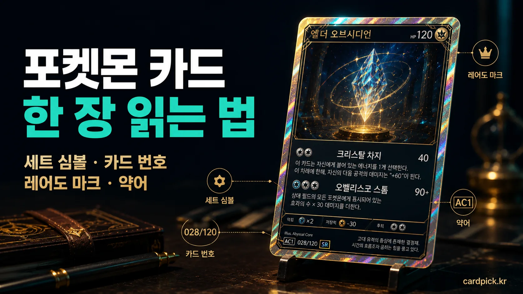 포켓몬 카드 한 장 읽는 법: 세트 심볼·번호·레어도 마크·약어 썸네일