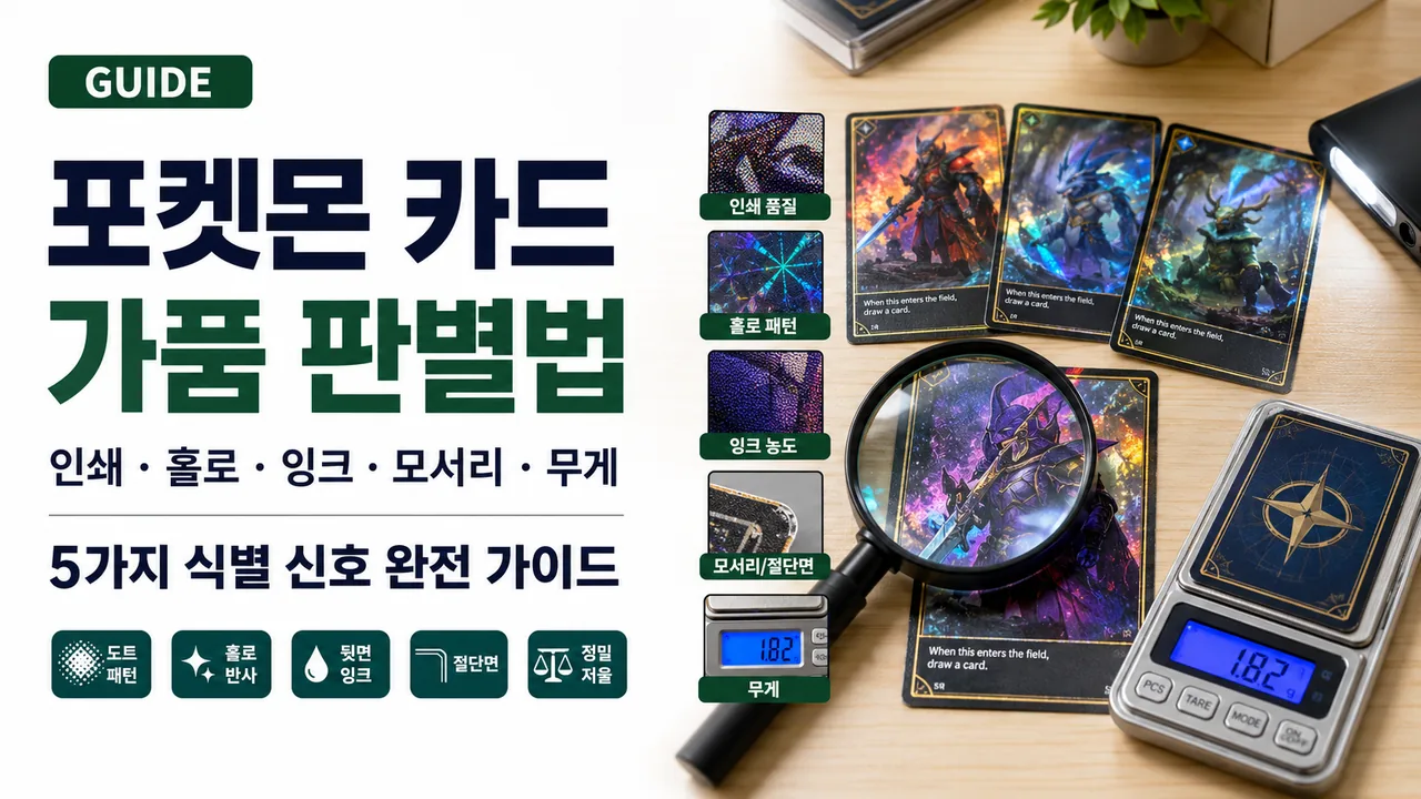 포켓몬 카드 가품 판별법 — 인쇄·홀로·잉크·모서리·무게 5가지 식별 신호